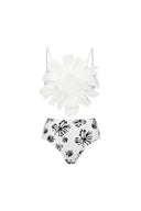Set bikini bianco stampato con rifiniture floreali
