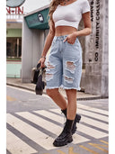 Slim-fit vaskede denimshorts med slid og 5-tommers benlængde