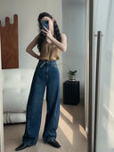 Pantalon en jean ample tendance à coupe arrondie