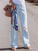Jeans a vita alta strappati a gamba larga