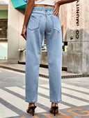 Sonbahar Büzgülü Bel Yıpranmış Denim Pantolon