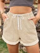 Jeansshorts mit Kordelzug und umgeschlagenem Saum