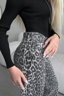 Leopar Yüksek Bel Kot Pantolon
