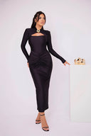 Langærmet Slank Bodycon Fest Midi Kjole