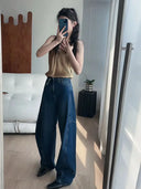 Pantalon en jean ample tendance à coupe arrondie