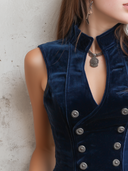 Gilet Vintage in Velluto con Colletto alla Coreana e Bottoni