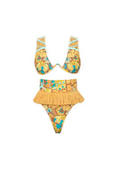 Set bikini cu imprimeu tribal și ciucuri boho