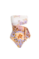 Costum de baie întreg cu decupaje, imprimeu floral și cordon în talie