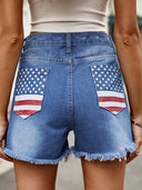 Flaggtrykk slitt knappet denimshorts