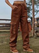 Pantaloni Cargo in Denim con Vita Elastica Vintage