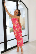 Miya Maxikleid - Pink/Rot mit Blumenmuster