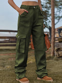 Pantaloni Cargo in Denim con Vita Elastica Vintage