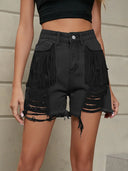 Fransede vaskede denimshorts