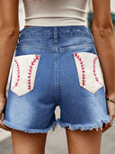 Flaggtrykk slitt knappet denimshorts