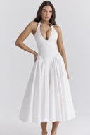 Robe midi dos nu en coton blanc