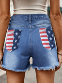 Flaggtrykk slitt knappet denimshorts