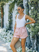 Shorts de mezclilla con cintura elástica y encaje deshilachado