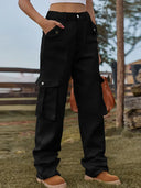 Pantaloni Cargo in Denim con Vita Elastica Vintage