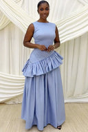 Asymmetric Ruffle Fitted Waist Maxi Dress
