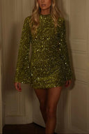 Sequin Luxe Long-Sleeve Mini Dress