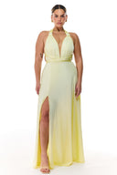 Rochie maxi galbenă cu cravată