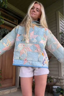 Colorful Floral Patchwork Print Quilted Hoodie