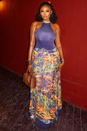 Walking Art Halter Color-Block Maxi Dress