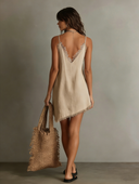 Vestido Mini Sem Alças Minimalista de Mistura de Linho para Mulher