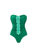 Costume da bagno verde 3D floreale senza spalline