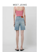 High-waist stretch denim shorts