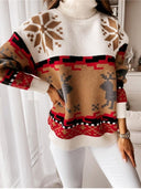 Maglione lavorato a maglia con renna ricamata e motivo a fiocco di neve