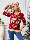 Sweter z haftem, casual z okrągłym dekoltem – Święty Mikołaj i pingwin
