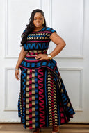 Vestido Maxi Peplum com Estampa Africana Multicolorida