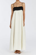Vestido largo maxi holgado con tirantes y patchwork en blanco y negro