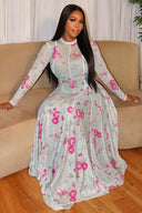 Spring Garden Print A-Line Maxi Dress
