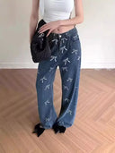 蝴蝶結印花牛仔褲