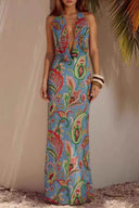 Verdant Shadows – Floral Resort Maxi Dress