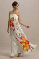 Orange blomst sweetheart maxi-kjole