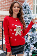 Jule paliet bjørn broderet crewneck strikket sweater