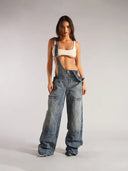 Zipper Strap Denim Jumpsuit