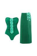 Costume da bagno verde 3D floreale senza spalline