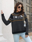 Retro kranium mønster rund hals strikket sweater