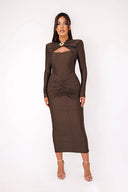 Langærmet Slank Bodycon Fest Midi Kjole