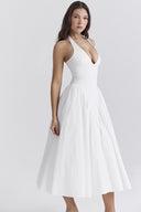 Robe midi dos nu en coton blanc