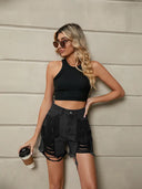 Fransede vaskede denimshorts
