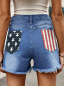 Flaggtrykk slitt knappet denimshorts