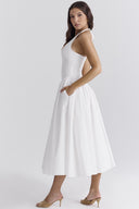 Robe midi dos nu en coton blanc