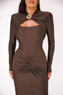 Langærmet Slank Bodycon Fest Midi Kjole