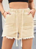 High-Waist-Jeansshorts mit Kordelzug