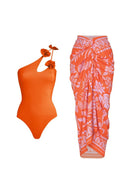 Plavková souprava s květinovým potiskem, jedním ramenem a výřezy